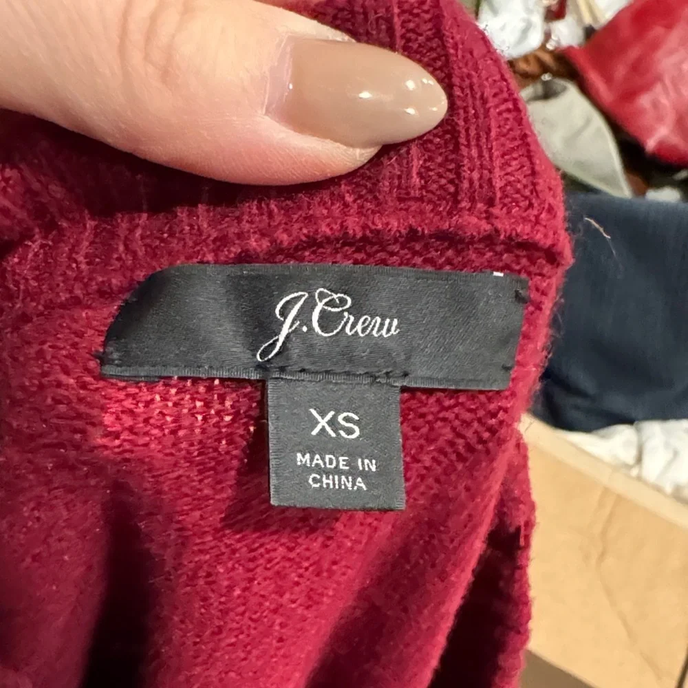 J Crew Red Sweater with Embellished Flower Rhinestone Shoulder Detail XS